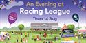 Racing League at Royal Windsor Racecourse graphic, cartoon of activities around the course
