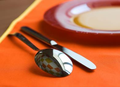 Spoon, knife and plate