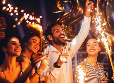 People celebrating at a Christmas party
