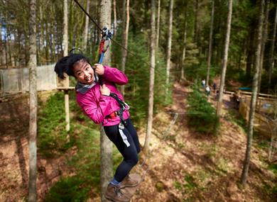 Girl on zip line at Go Ape Bracknell