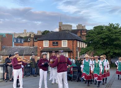 Morris Dancers on Eton Bridge, Windsor Castle in the background