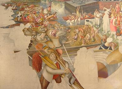 Stanley Spencer, Christ Preaching at Cookham Regatta, 1952-9. Credit Estate Stanley Spencer & Bridgeman Images.