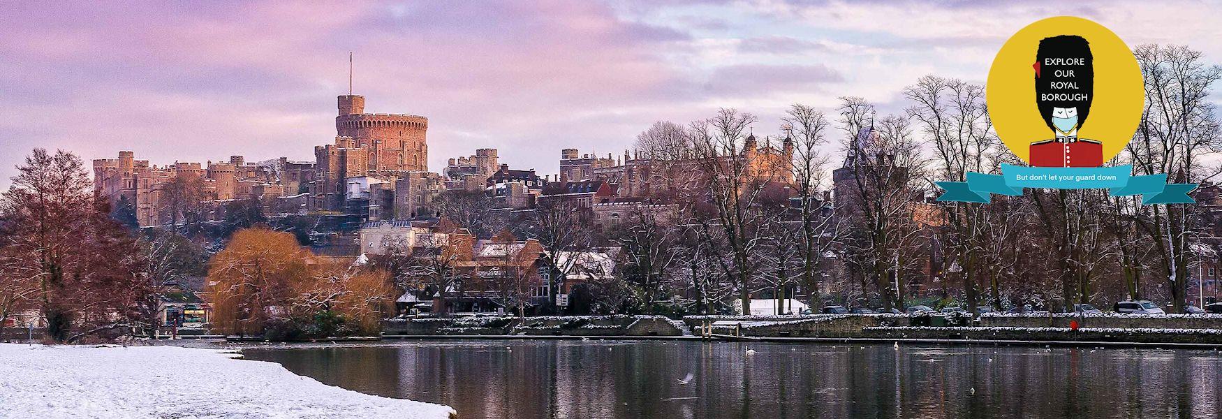 Windsor Castle, River Thames, Red Sky, Snow