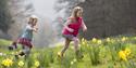 Children running through daffodils at Cliveden in the springtime, image copyright Chris Lacey