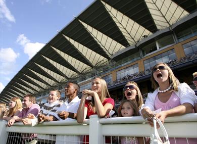 Image of adults and children enjoying the racing at Ascot Racecourse