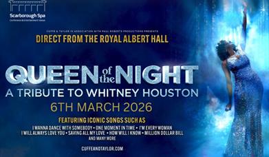 Promo image of Whitney Queen Of The Night with the dates and information