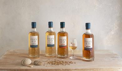 An image of Bottles of the produce at the Spirit of Yorkshire Distillery, Hunmanby.