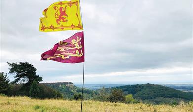 An image of the Three Lions flags on moorland. Photograph by Harry Pearson.