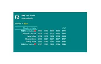 An image of the Filey Town Bus Service timetable via Wharfedale - F2