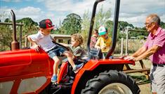 A photo of a family on a tractor at Woldie's Lavender and Nature Farm