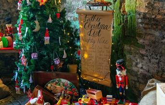 Christmas tree display with naughty and nice list