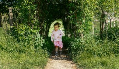 An image of a child running through a willow tunnel - Photograph by Dan Price