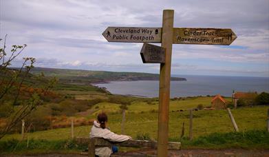 An image of a lady admiring the view from Ravenscar to Robin Hood's Bay 