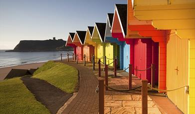 An image of multicoloured huts at Scarborough North Bay