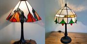 An image of two stained glass lamps at the Stained Glass Centre